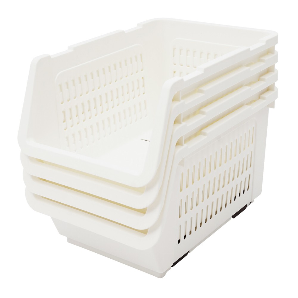 4 Pack Stacking Storage Baskets, Multifunctional PP Organizer Bins Space-Saving
