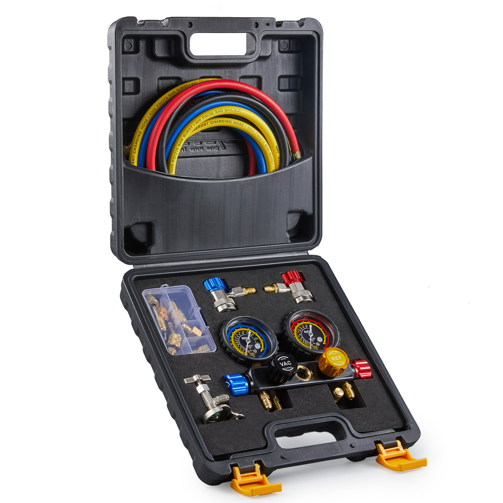 OMT AC Manifold Gauge Set for R410a R22 R134a 4 Valve Automotive AC Gauge Set