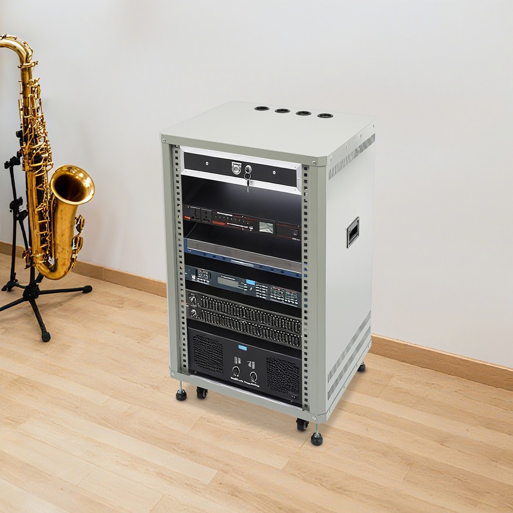 18U Cabinet Rolling Network Rack Audio Studio Video Telecom Equipment Rack Gray