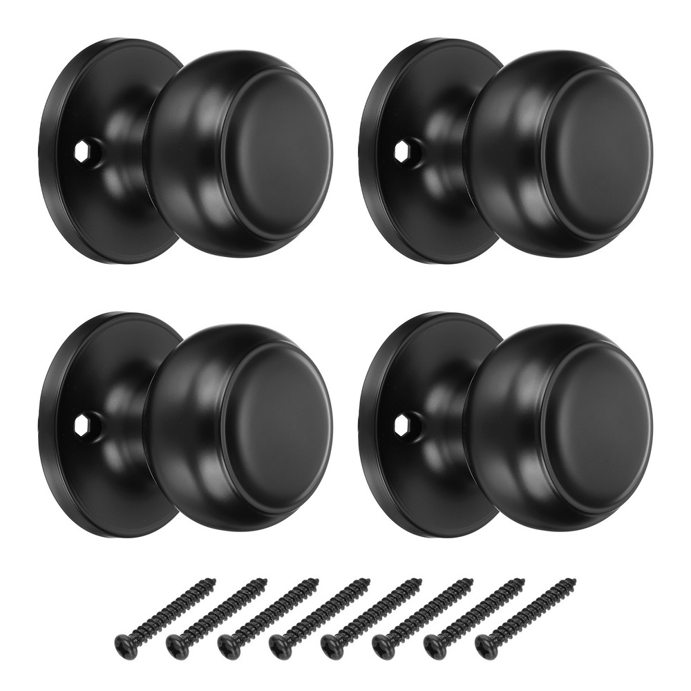 4Pack One Side Dummy Door Knobs Round Door Handles Flat Ball Knob Matte Black