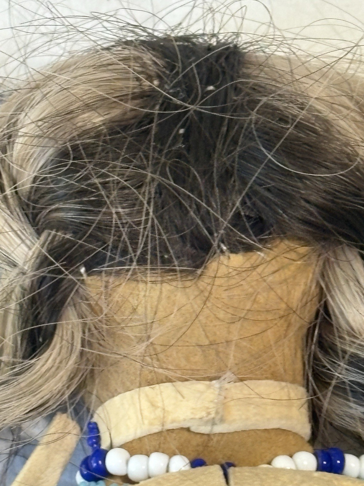 Vintage Native American Handmade Buckskin Beaded Doll 16"” Real Hair