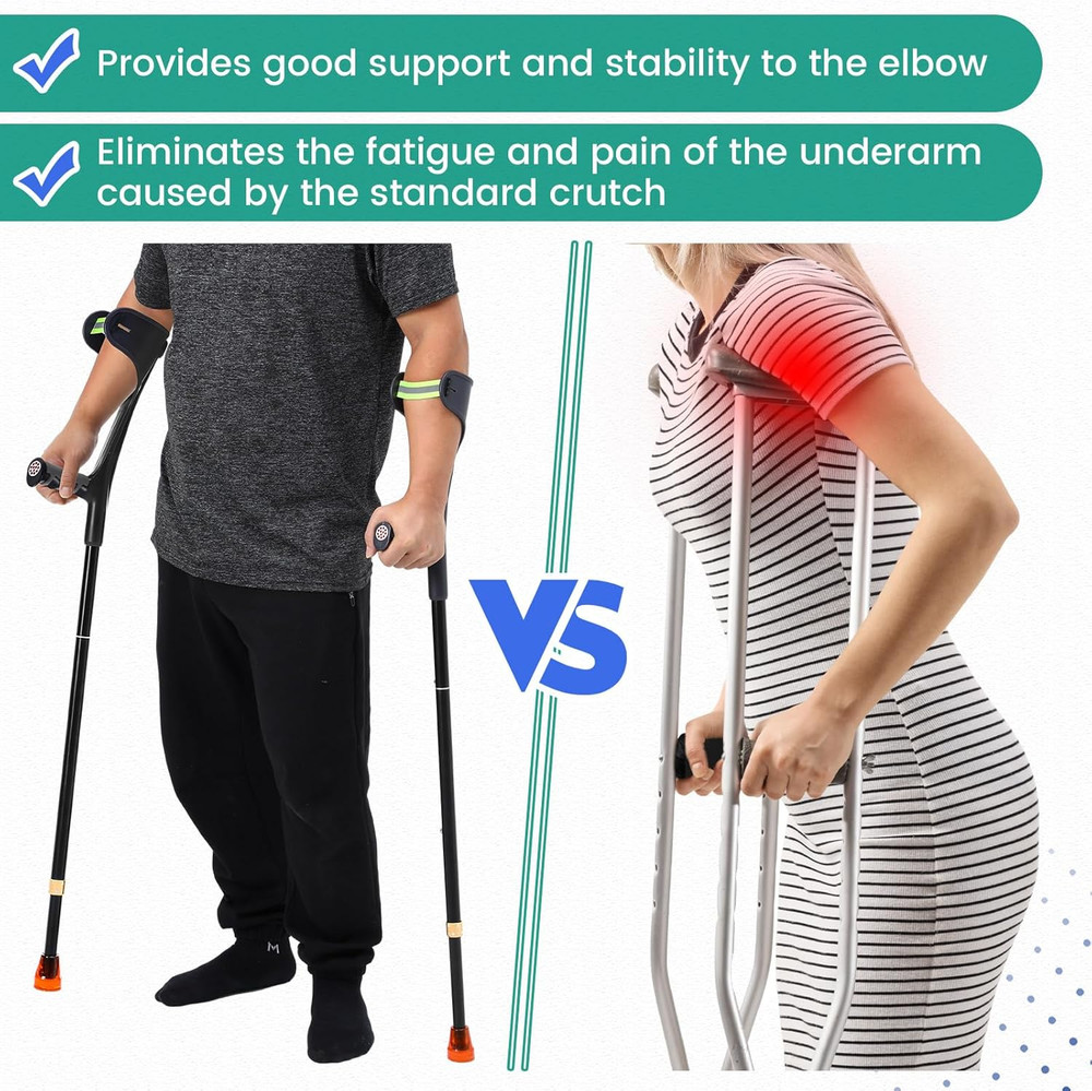 2-Pack Folding Forearm Crutches, Lightweight Aluminum, 10-Level Adjustable Cuffs