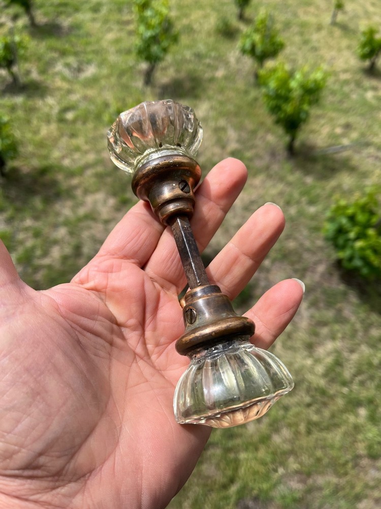 Pair Victorian 12 Point Crystal Glass Door Knobs