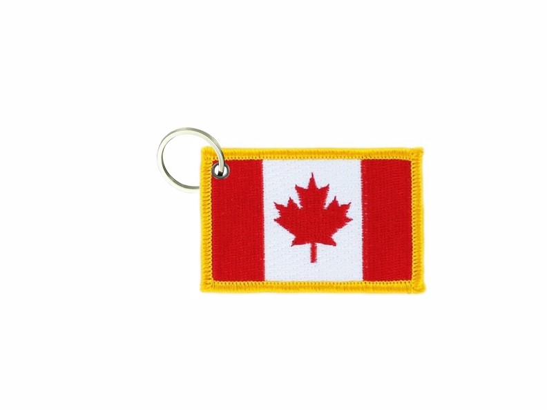 Keychain keyring embroidered embroidery patch double sided flag canada
