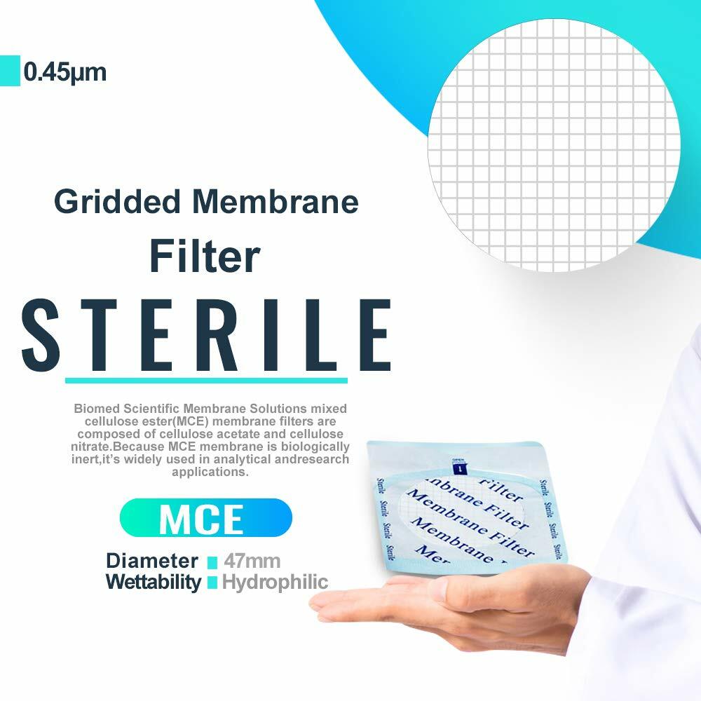 MCE Gridded Membrane Filters, 47mm Diameter, 0.22 um 0.45 μm Pore Size, STERILE