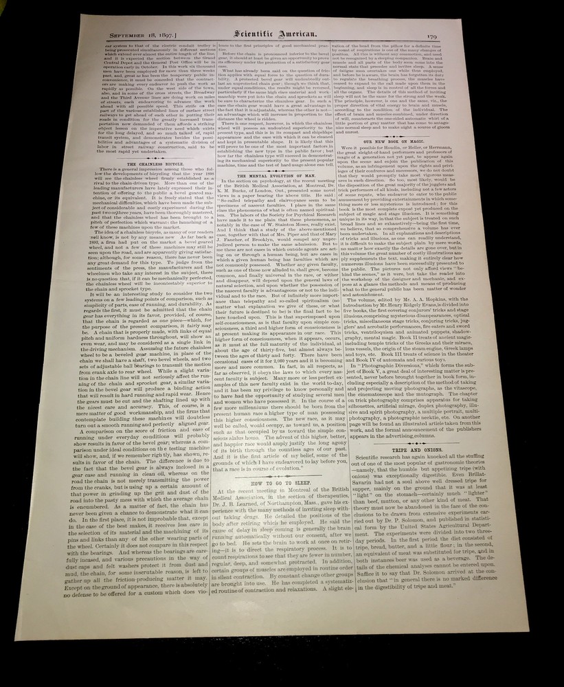 1897 The Chainless Bicycle Advertising Article