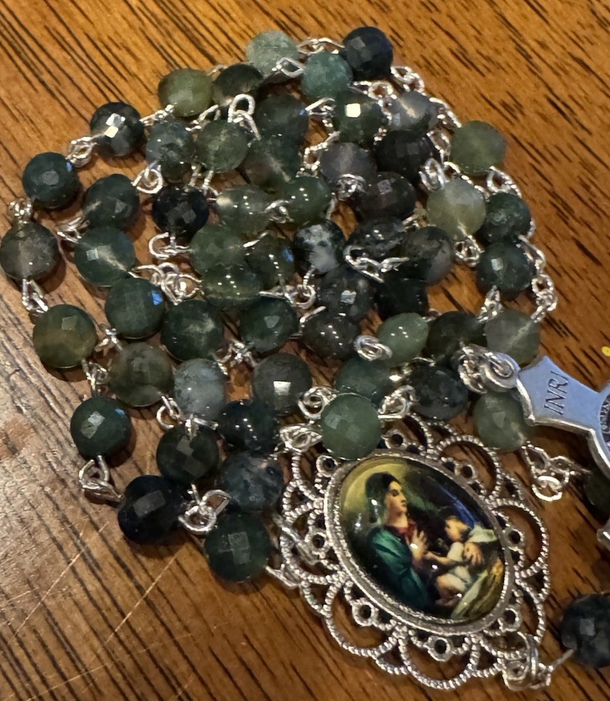 Handmade Rosary Moss Agate Coin Beads