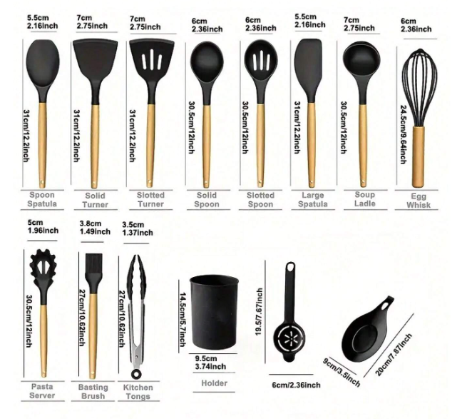 14 Pcs Silicone Cooking Utensil Kitchen Set Heat Resistant Nonstick Spatula Tool