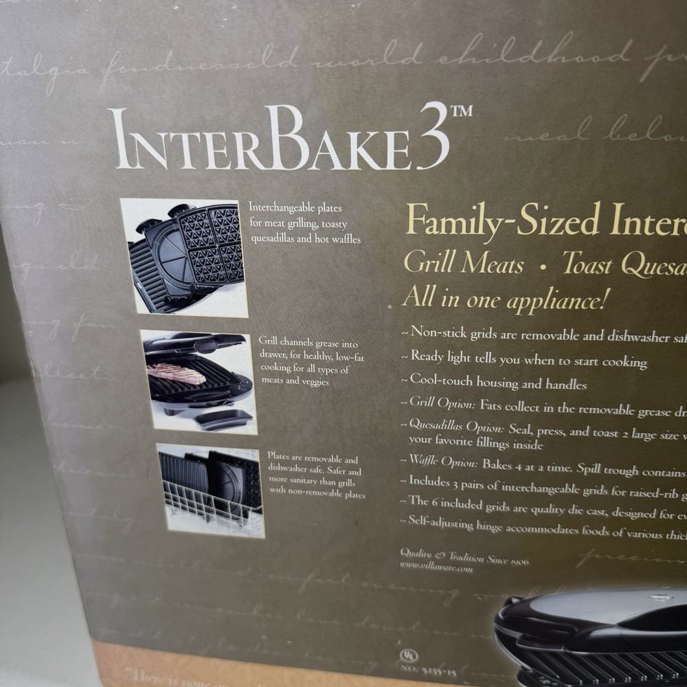 VillaWare InterBake3 Family-Sized Interchangeable Baker 4-square OPEN BOX