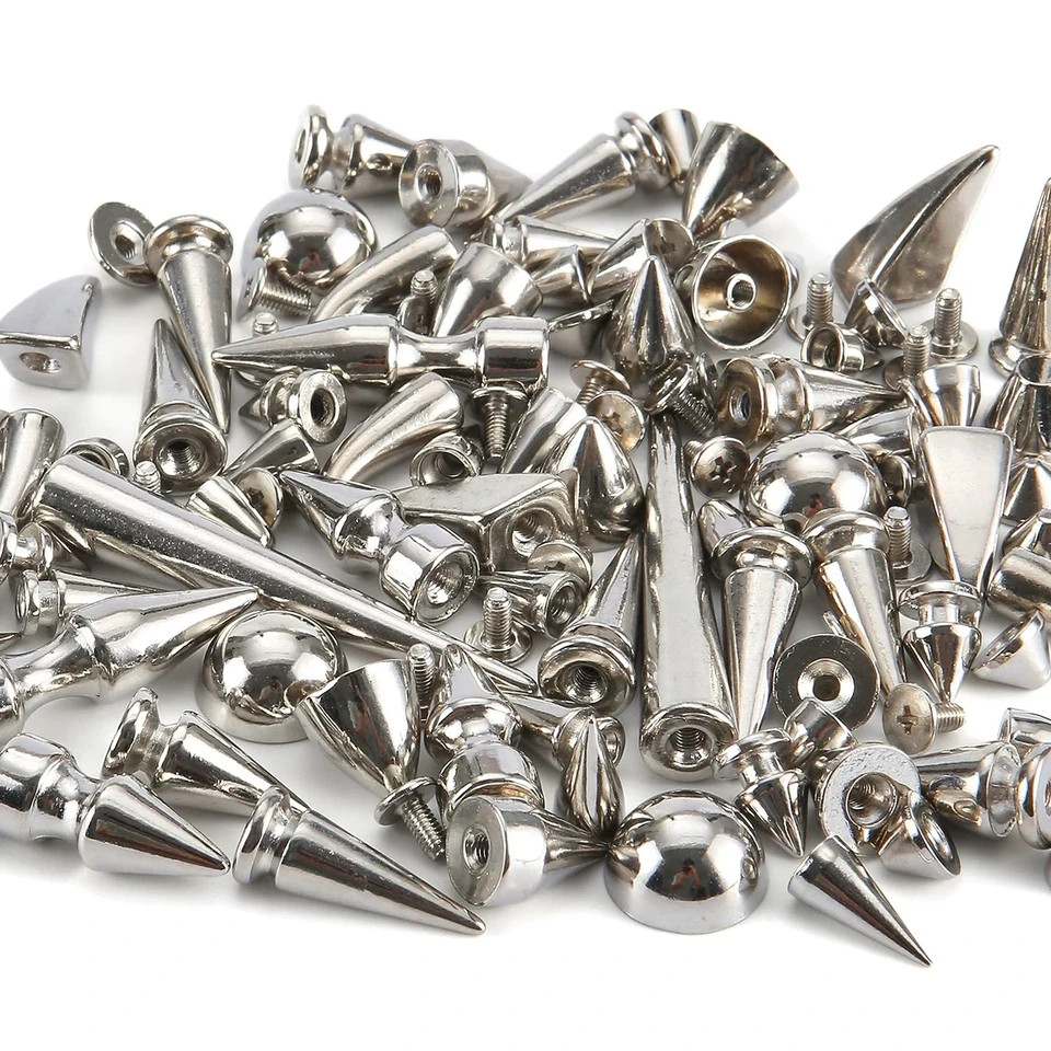 80 Sets Mixed Shape Spikes and Studs Assorted Sizes Silver Color Screw Back B...