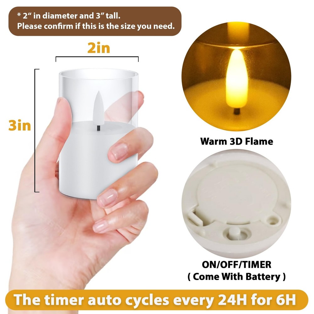 12Pack Flickering Flameless LED Candles with Timer, Battery Powered - Small P...