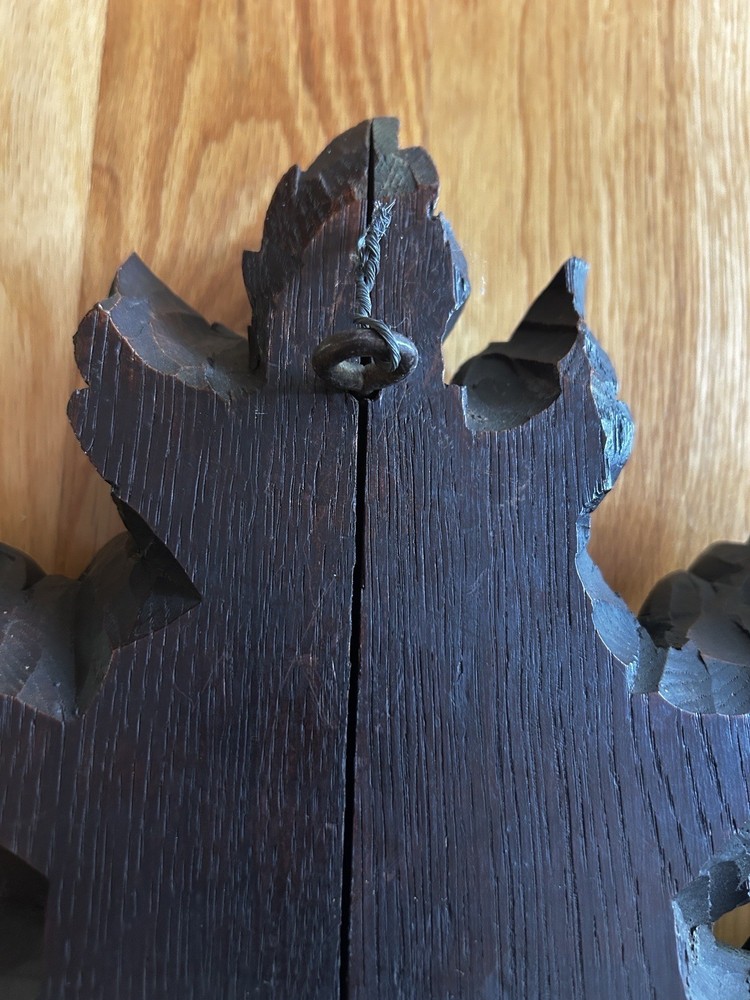 LARGE BLACK FOREST wood carving wall clock nuts/berrys theme, MISSING Pendulum