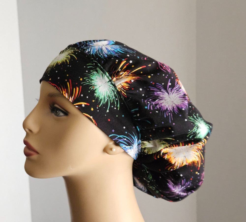 Bouffant Scrub Cap - Patriotic Fireworks