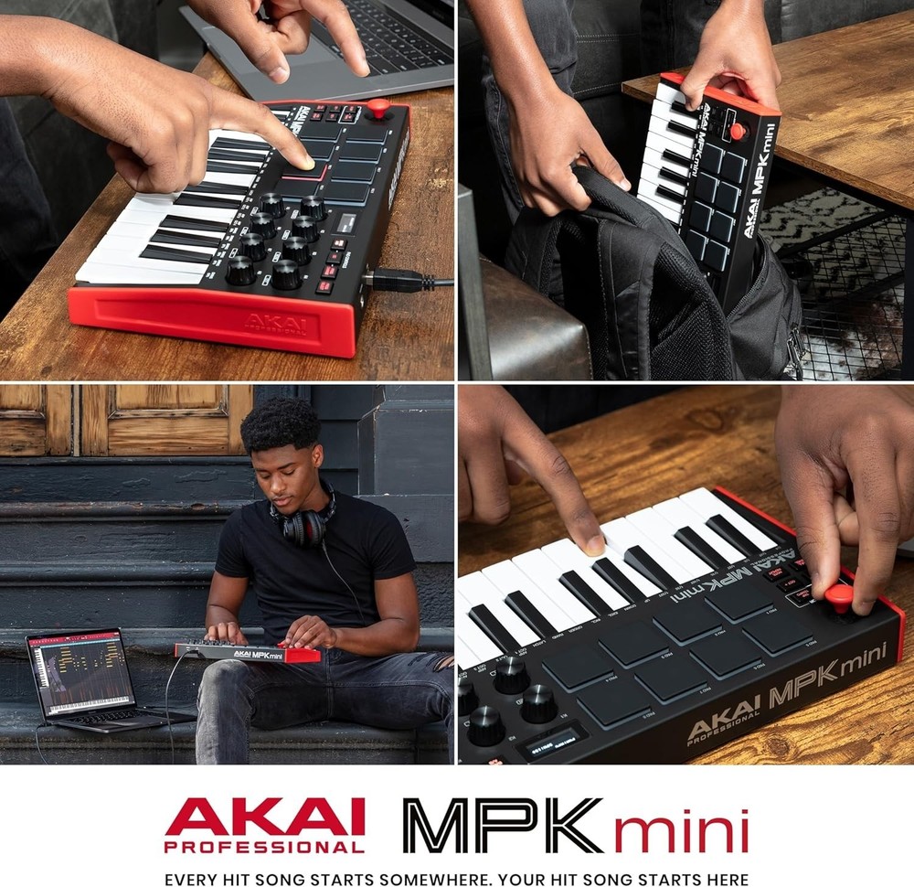 25-Key Portable USB MIDI Keyboard with 8 Drum Pads & Knobs for Pro Producers