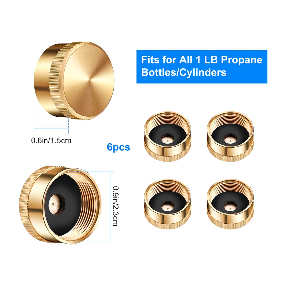 6pcs 1LB Gas Refill Propane Bottle Cap Tank Threaded Valve Covers Solid Brass