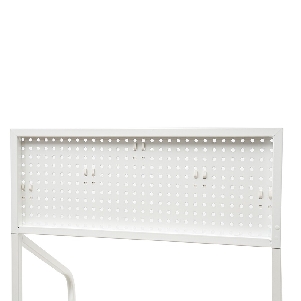 4-Tier White Metal Display Rack with Hooks for Snacks and Essentials
