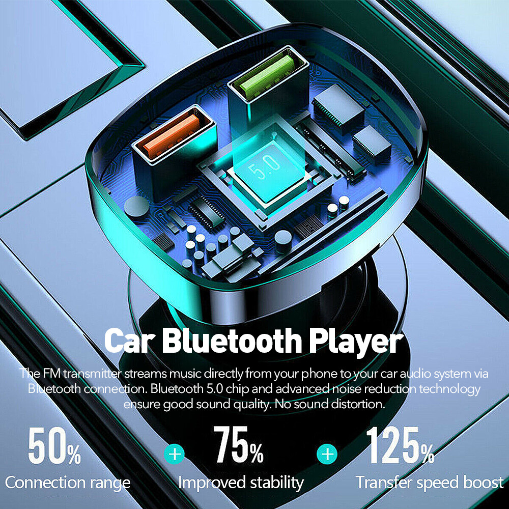 Bluetooth 5.0 Car Wireless FM Transmitter Adapter Dual USB PD Charger Hands-Free