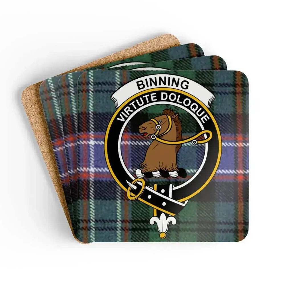 Binning Crest Scottish Tartan Coaster Set