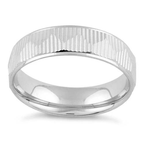 925 Sterling Silver Diamond Cut Triangle Lines Wedding Band Ring