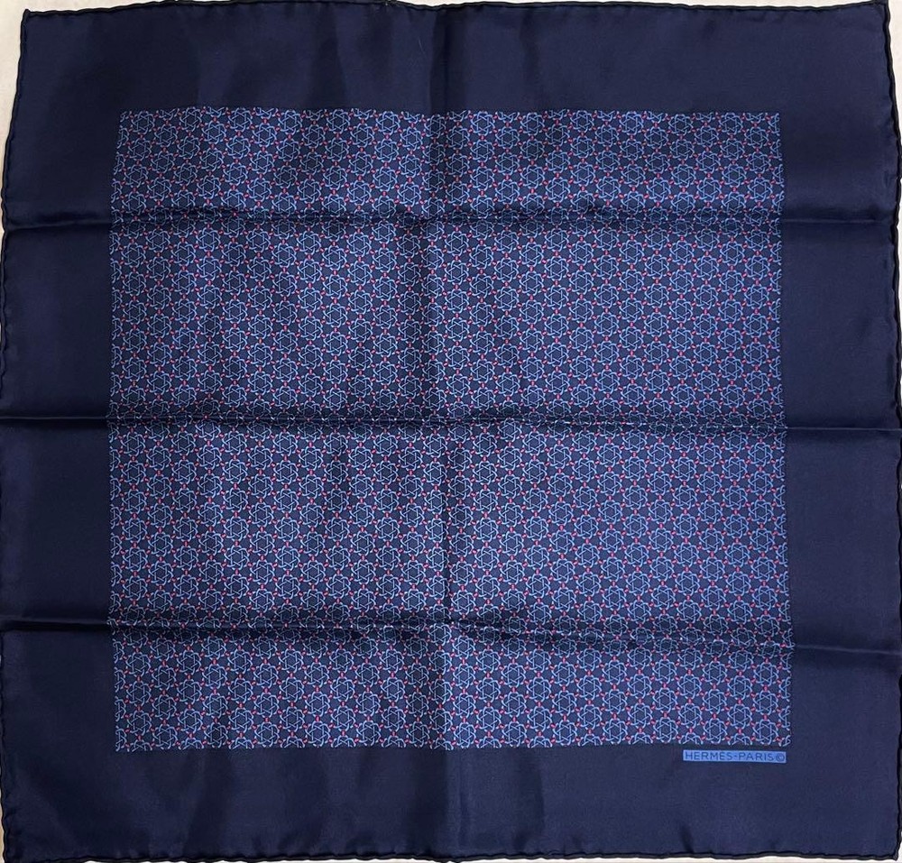 Early Items Hermes Carre 45 Geometric Pattern Navy