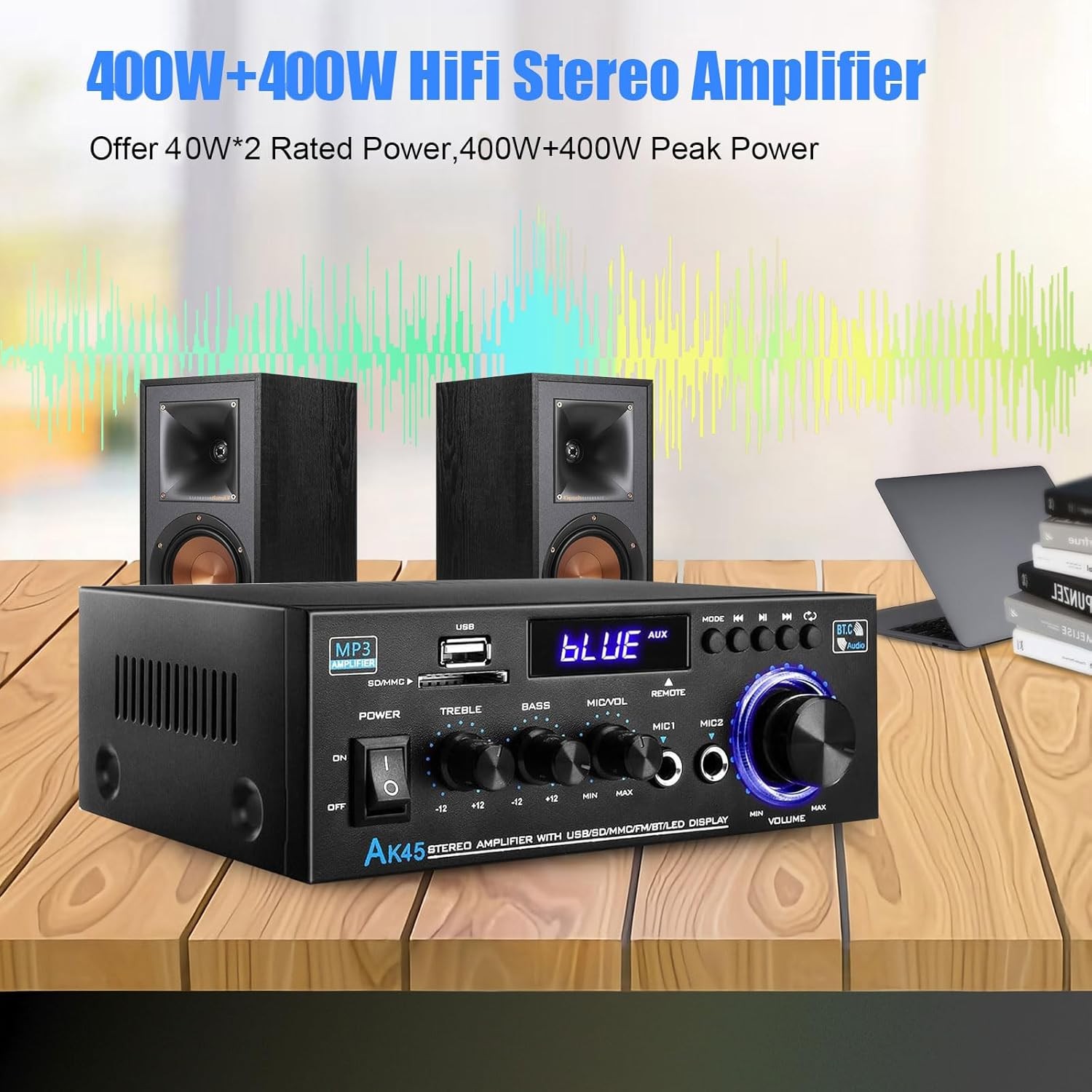 Stereo Receiver & Amplifier Home Audio Amp, AK45 Bluetooth Receiver for Home NEW