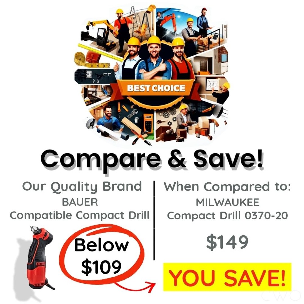 Electric Drill Compatible with Bauer 3/8 in. Variable Speed Close Quarters Drill