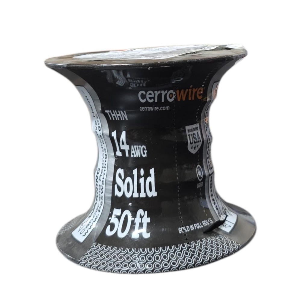 Cerrowire 50 ft. 14 Gauge Black Solid Copper THHN Wire