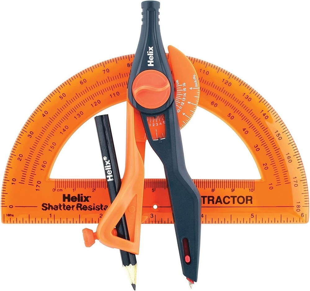 Helix - Plastic Locking Compass and Protractor - 2 Piece Set - Geometry, Draf...