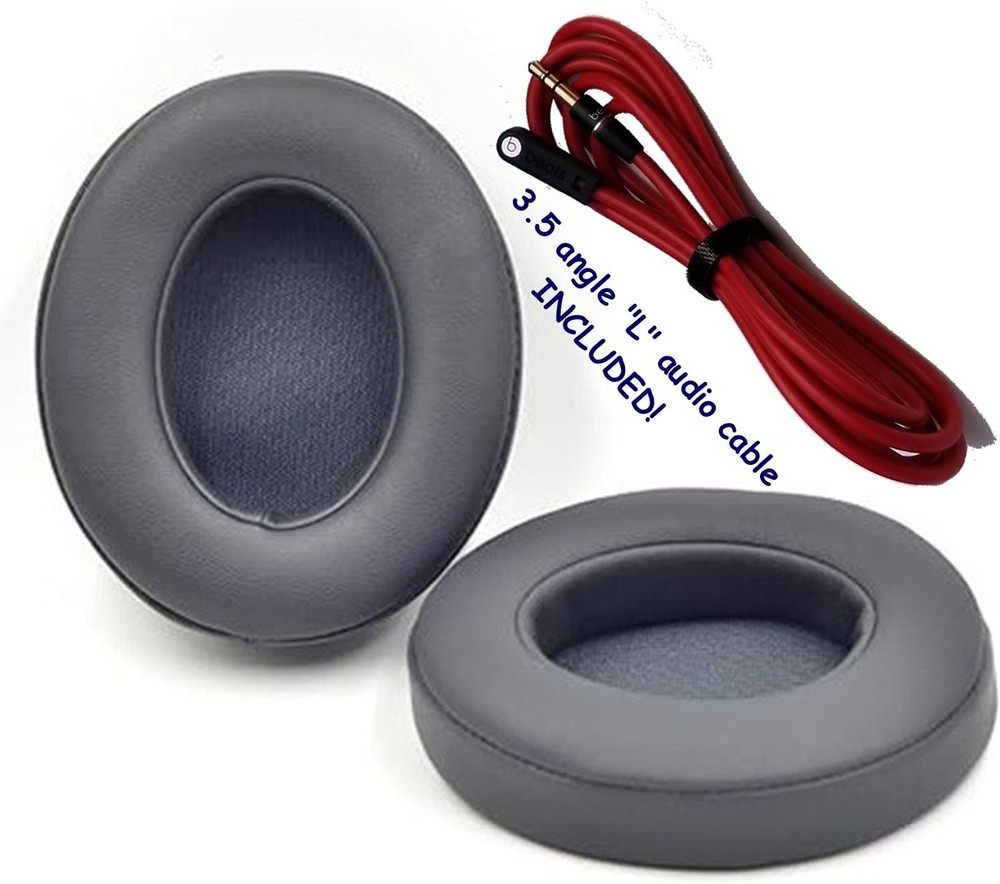 1 Pair TITANIUM GRAY Earpads/Cushions for BEATS STUDIO-3/2  +  1 pc. Audio Cable
