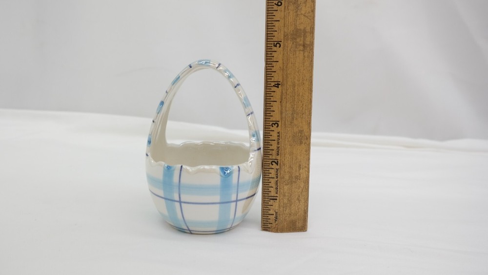 Ceramic Blue Plaid Easter Baskets Candy Dish Bowl VY