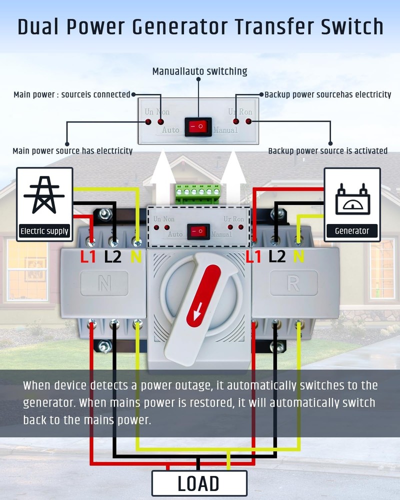 63A Automatic Transfer Switch for Generator, 3P, 120/240V Dual Power Generator T