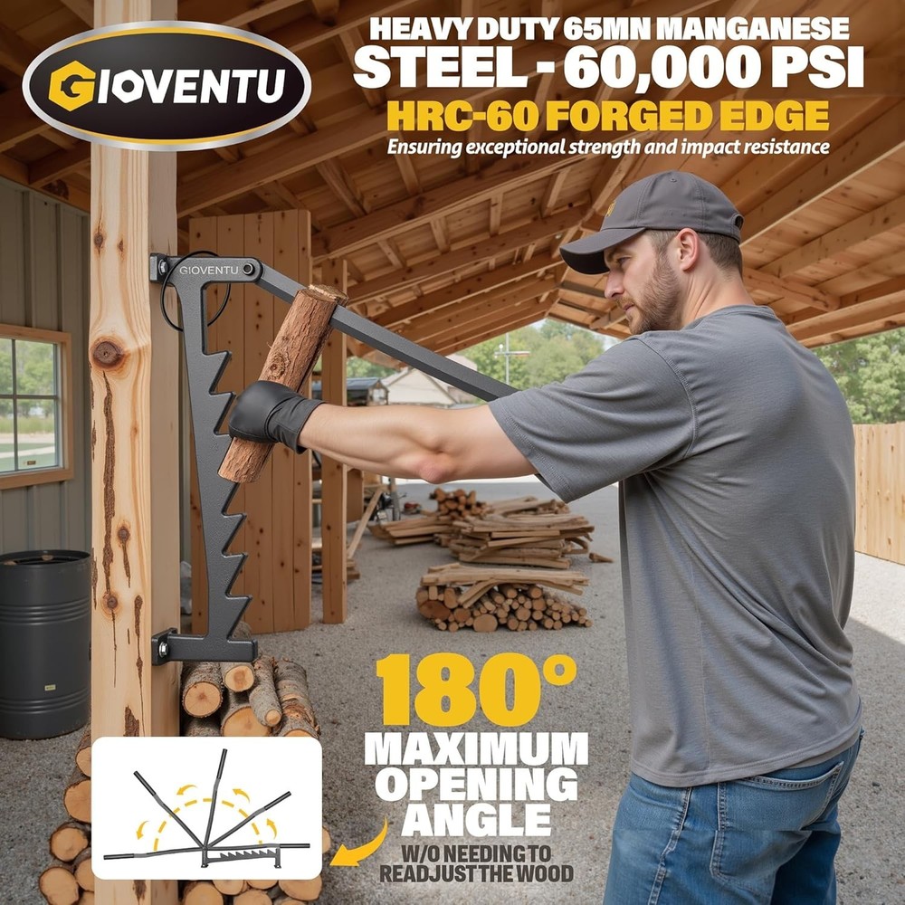 Wall Mounted Firewood Splitter with 7 Teeth / Dual Handle / Portable