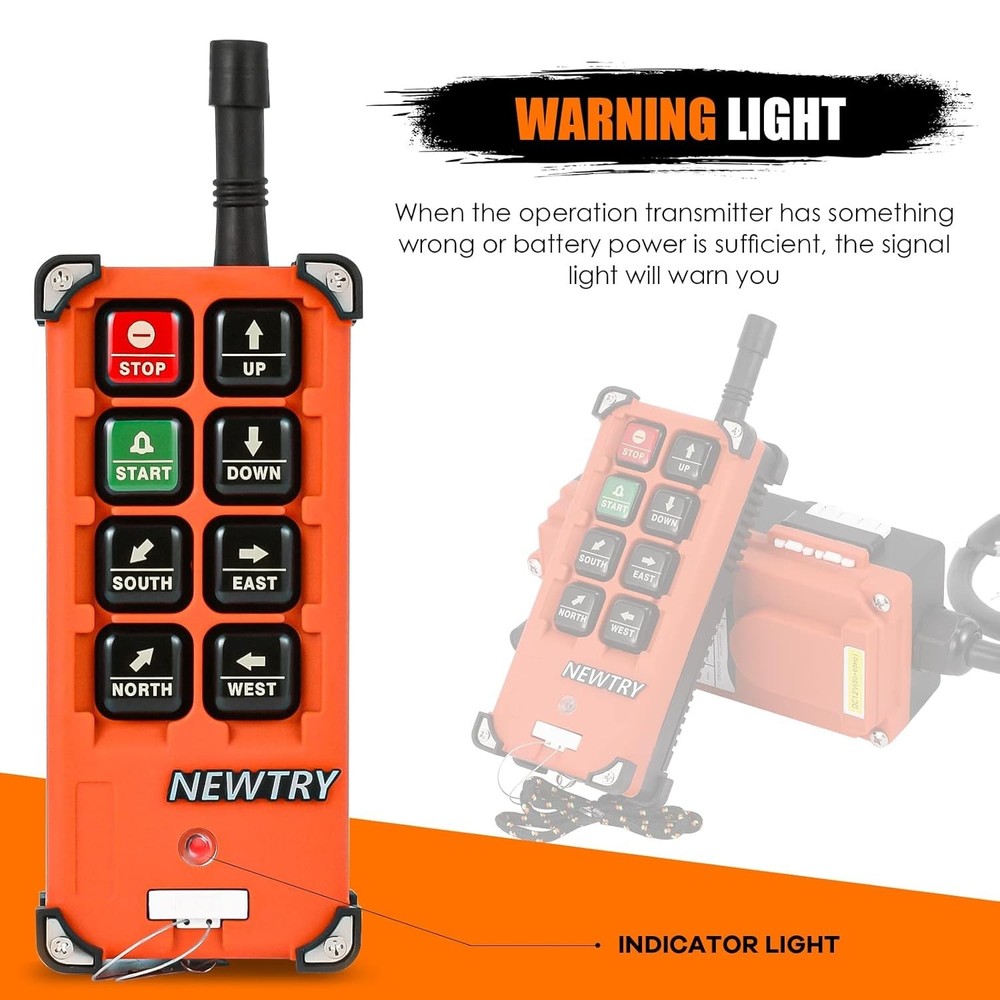 Ergonomic 8 Button Wireless Crane Remote Control - 100m Range, Rechargeable
