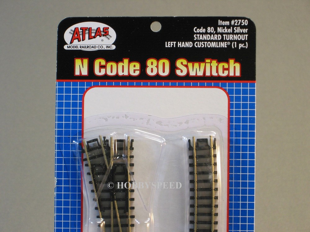 ATLAS N SCALE CODE 80 STANDARD LEFT HAND SWITCH TRAIN TRACK SECTION 19" ATL2750