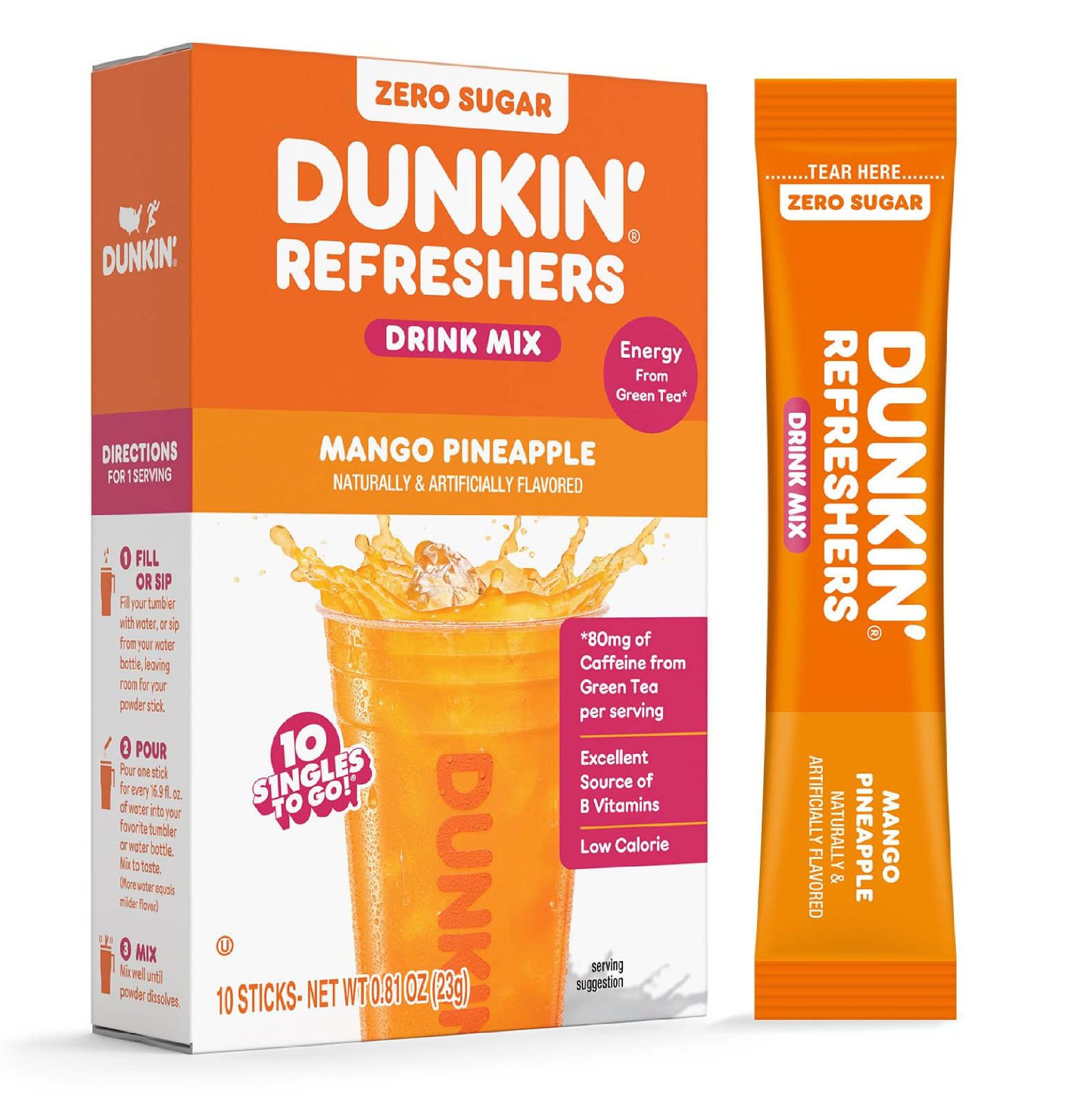 Dunkin’ Refreshers Singles To Go! Powdered drink mix packets, Mango Pineapple,10