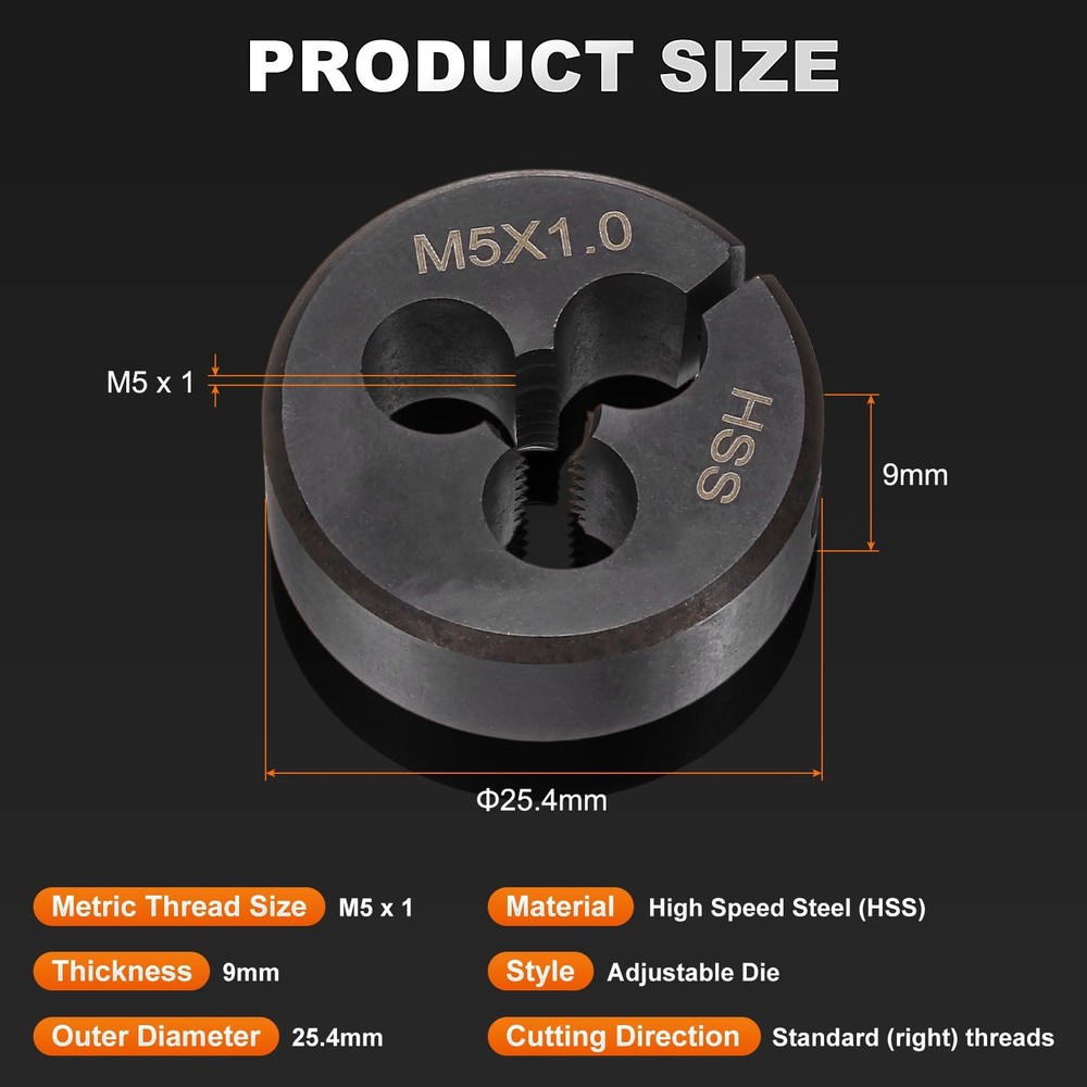 M5x1 Round Die Adjustable Right Hand Metric Machine Threaded HSS Cut Tool