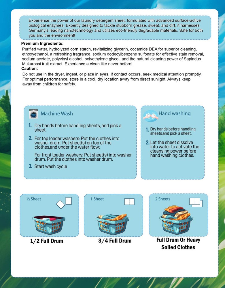 Laundry Detergent Sheets (120 Loads) Eco-Friendly Hypoallergenic & Enzyme-Base