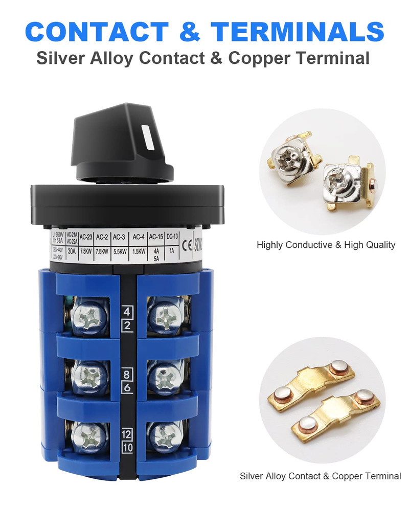 Changeover Selection Switch,Multi-Transfer Switch AC 660V 63A 3 Positions 12 Ter