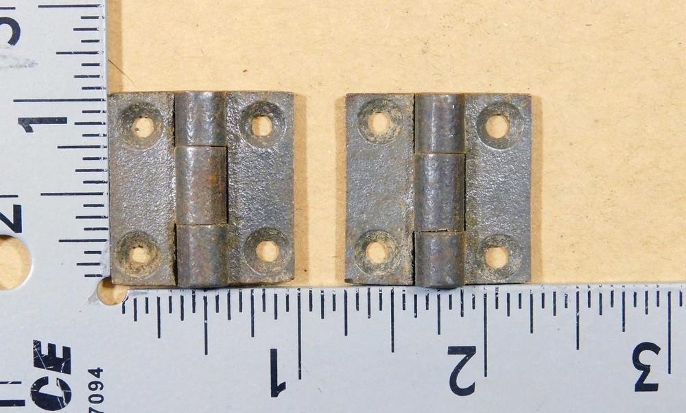 Pair original antique small cast iron butt hinges dated