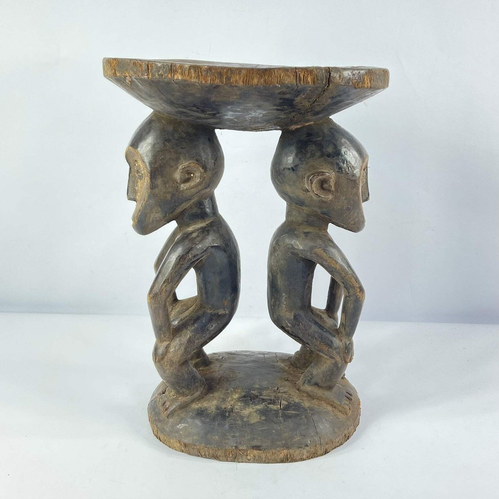 Luba Stool with Dual Caryatid Figures Congo