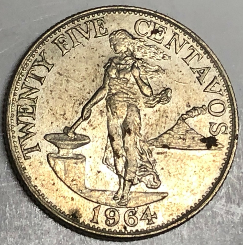 # C1159     PHILIPPINES    COIN,     25  CENTAVOS   1964