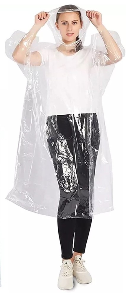 10 Pack Clear Transparent Bulk Poncho Raincoats,Plastic, Disposable and Reusable