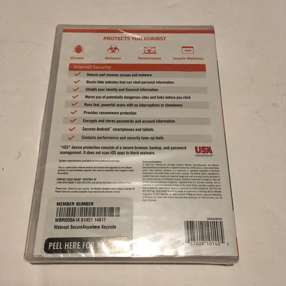 Webroot SecureAnywhere Antivirus Software Internet Security 3-Device - New