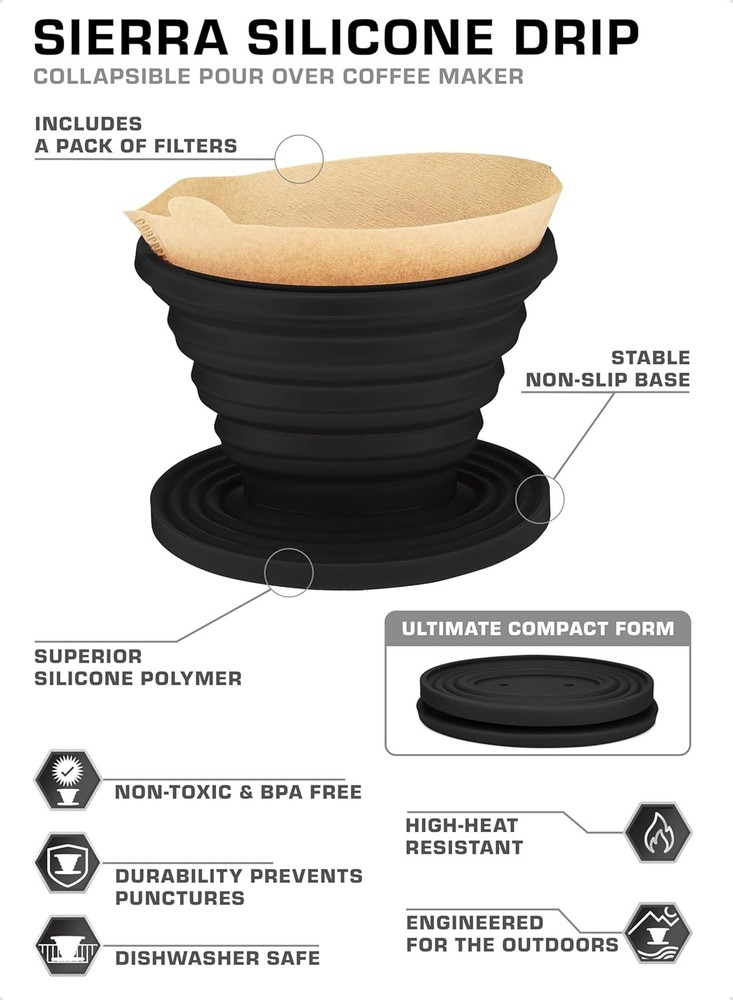 Sierra Collapsible Coffee Pour over Dripper — Camping Coffee Filter — Includes