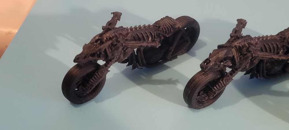 Three Black Crypt Cruiser Apocalyptic 3D Printed Bikes, Stationary Wheels,