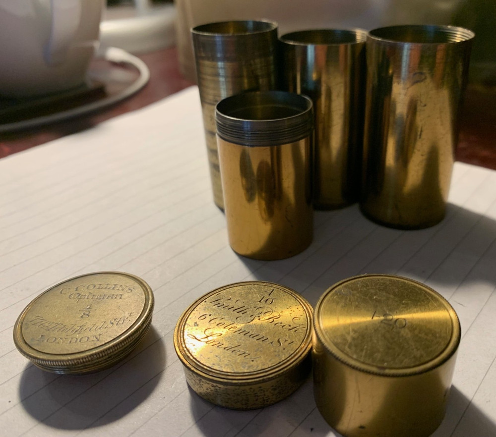 Brass Microscope Objective Cases & Non-matching Tops incl. Smith & Beck, Collins