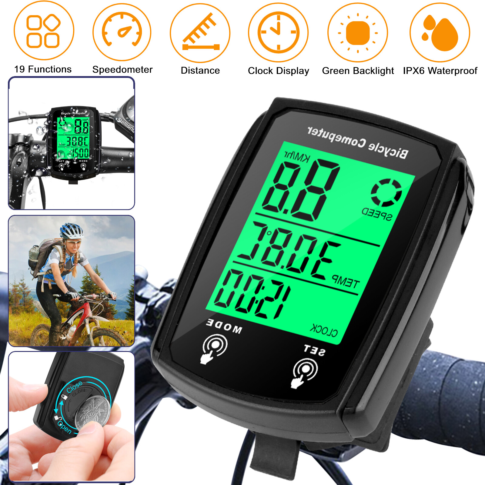 Bicycle Speedometer Cycle Digital Odometer Bike Computer Waterproof Touch Screen