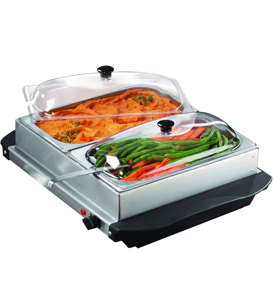 Brentwood Double Buffet Server & Warming Tray (Two 1.5 Qt. Removable Buffet Pans