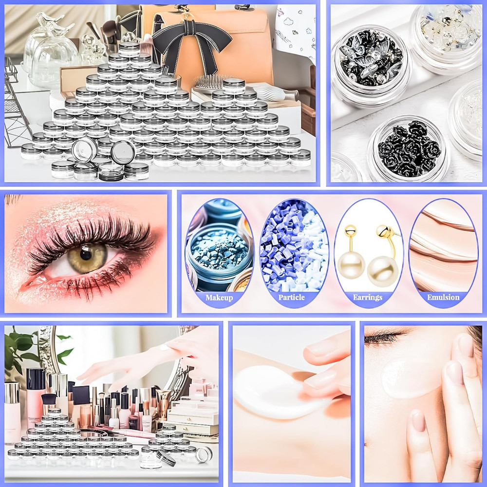 100 Pcs 5G Empty Plastic Containers with Black Lids,Mini Makeup Sample Container