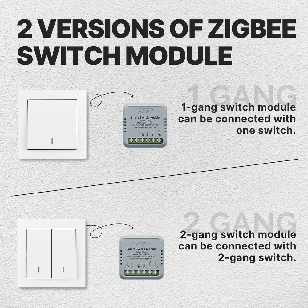 MOES 1/2Gang ZigBee Smart Mini Light Switch Module 3-Way Alexa Google APP Remote